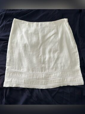 Tommy Bahama White Linen Mini Skirt with Crochet Trim